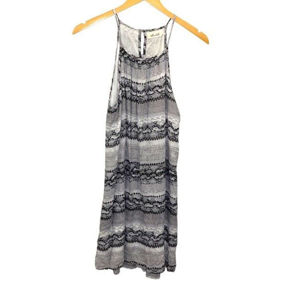 Bella Dahl Black and White Striped Lace-Pattern Mini Dress